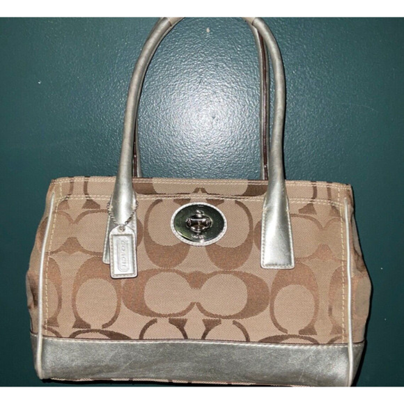 Coach Signature Hampton Madeline Handbag #A0873-11557 Khaki Silver Purse - Picture 16 of 16